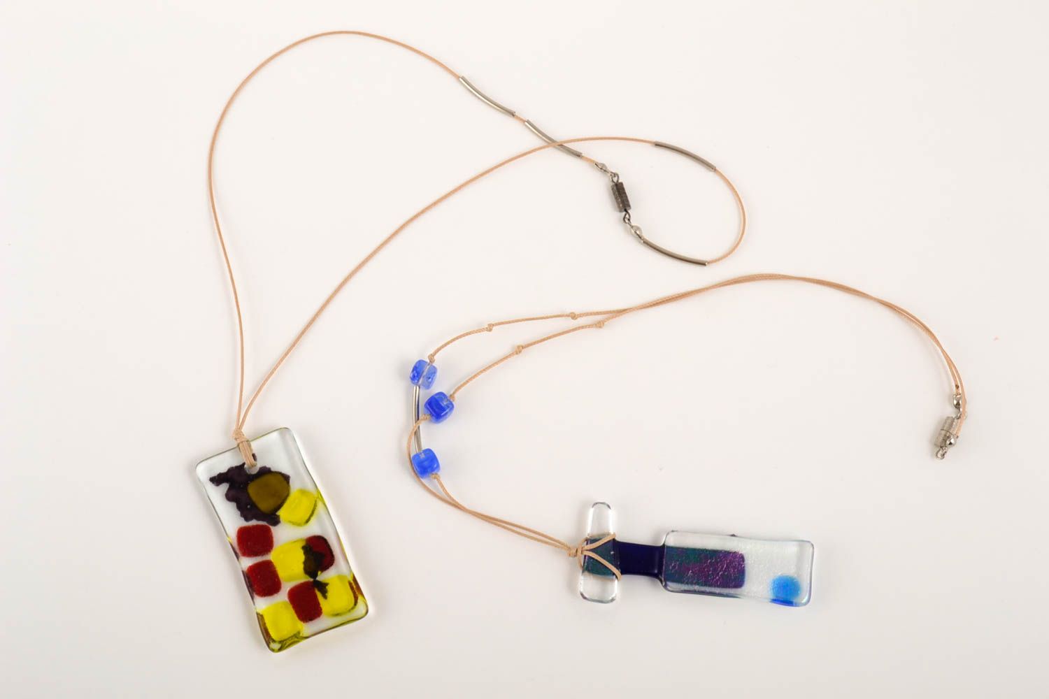 Set of 2 handmade glass pendants glass bijouterie handmade accessory best gift photo 3