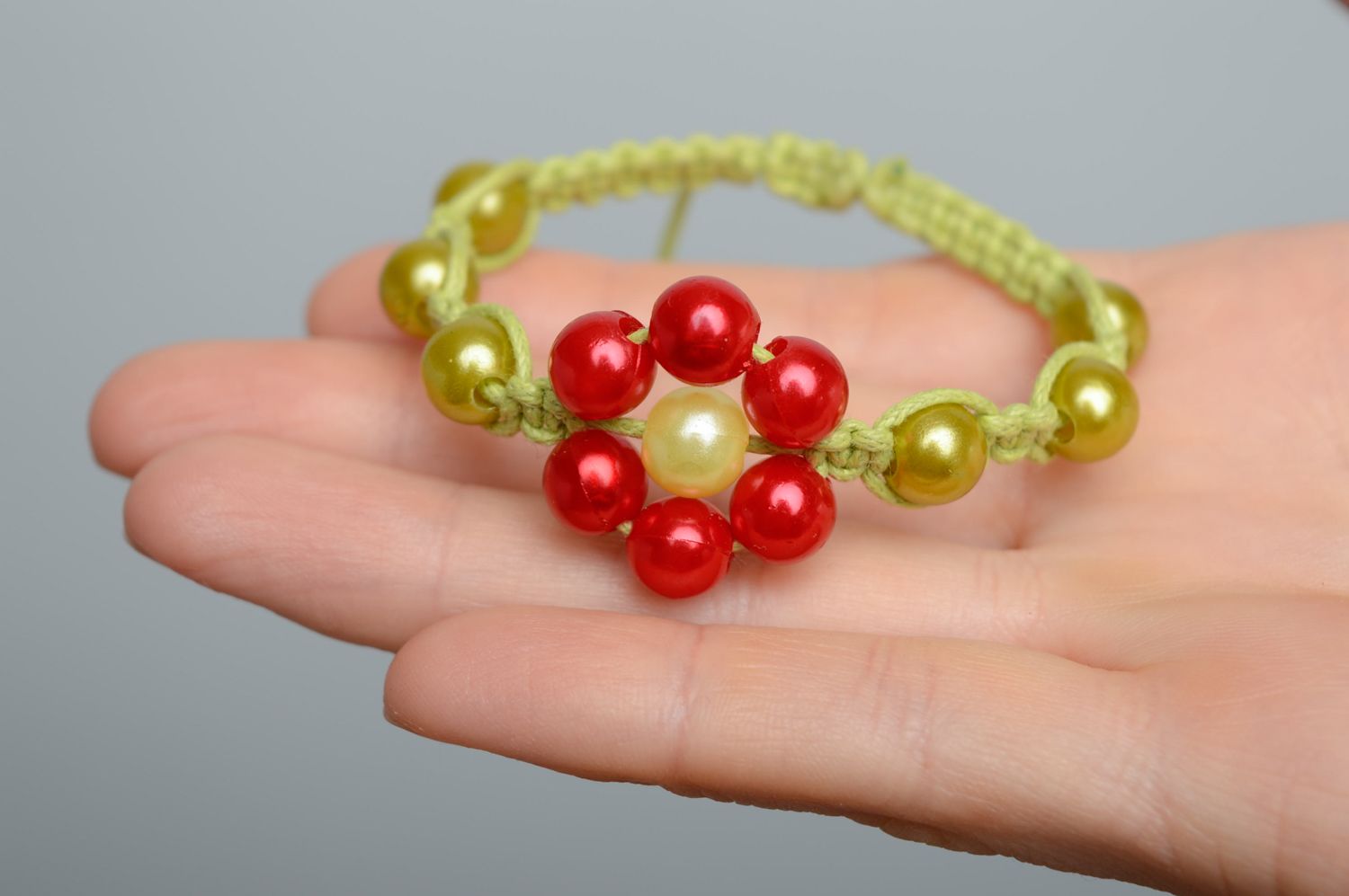 Bracelet fait main de lacet et perles en céramique technique macramé accessoire photo 3