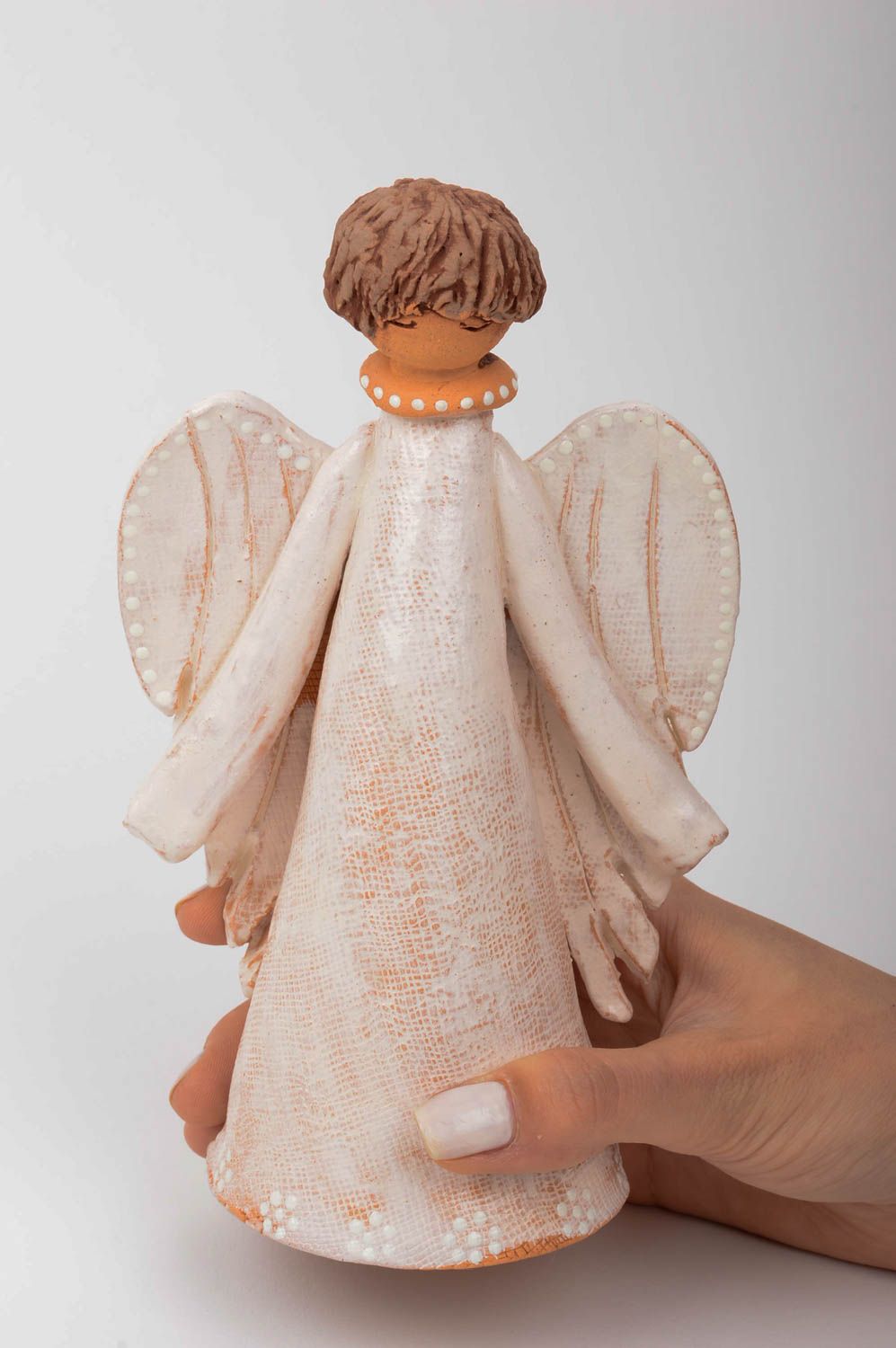 Handmade ceramic statuette unusual clay angel figurine decorative use only photo 2