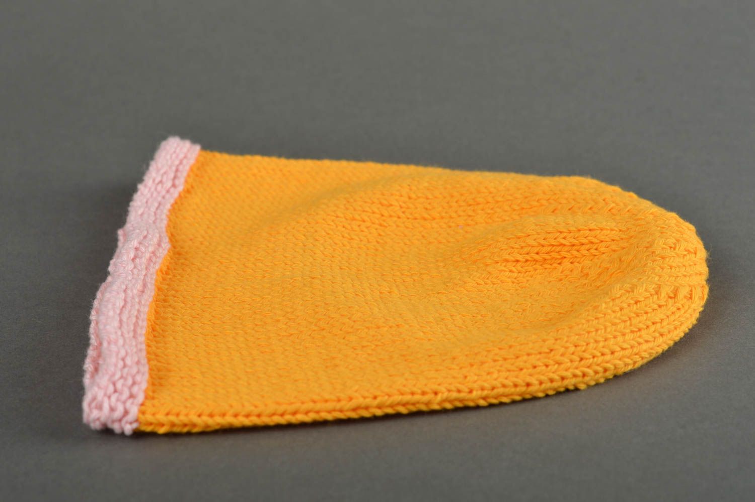 Вязаная шапка ручной работы шапка для мальчиков зимняя шапка желтая простая фото 4