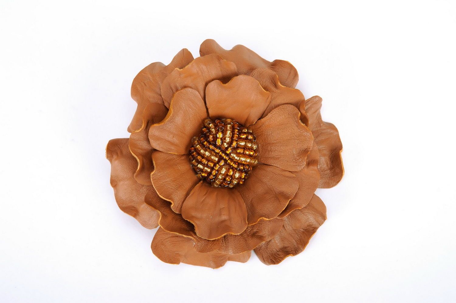 Brooch made ​​of leather and beads Flower photo 3
