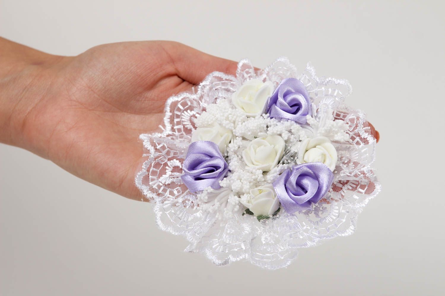 Handgefertigt Damen Modeschmuck Haarspange Blume Accessoire für Haare weiß lila foto 5
