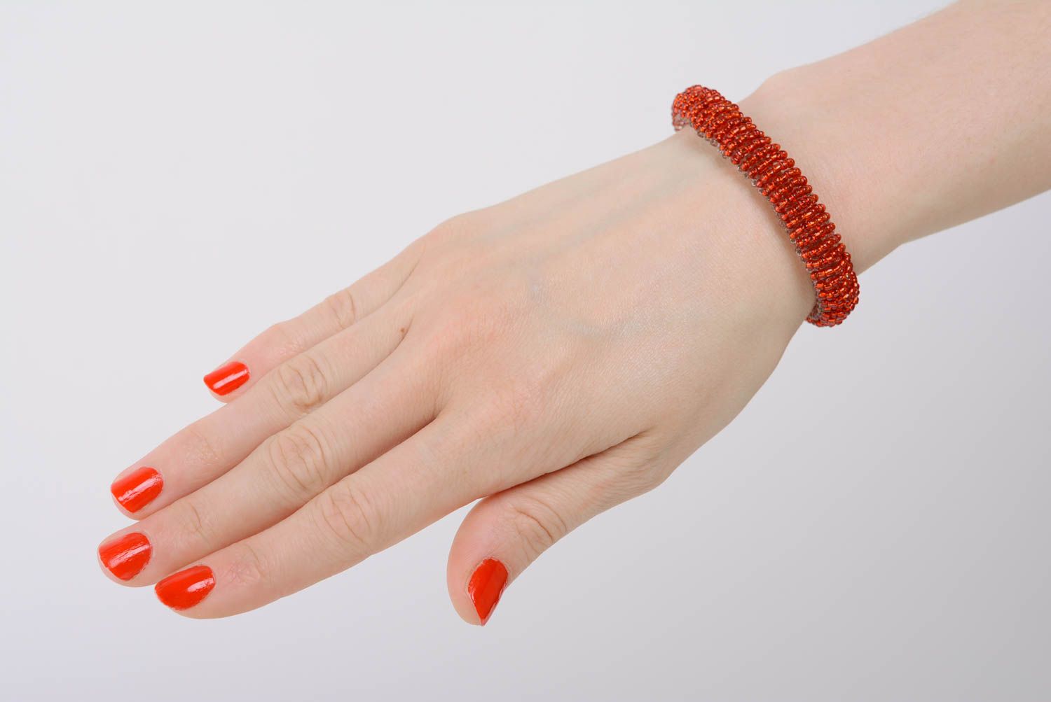 Beaded handmade bracelet in orange color beautiful everyday fashion accessory photo 4