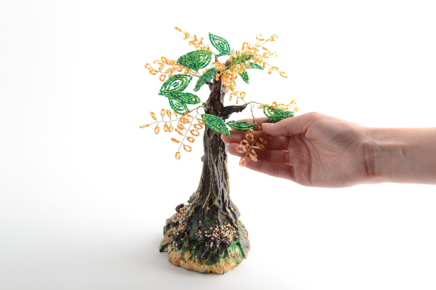 Árbol de cuentas hecho a mano árbol de felicidad topiario artesanal trenzado foto 5
