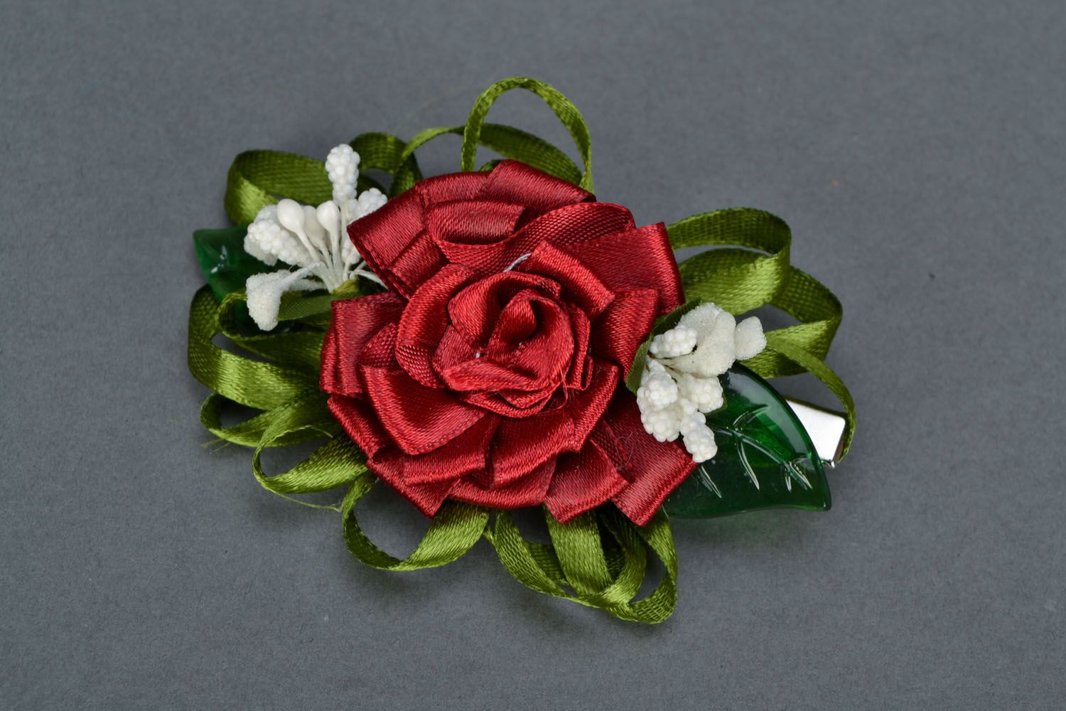 Handmade hair clip with flower Rose photo 3