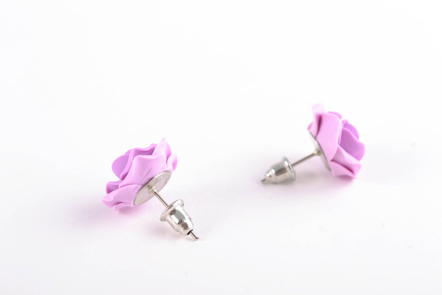 Polymer clay stud earrings in the shape of roses photo 5