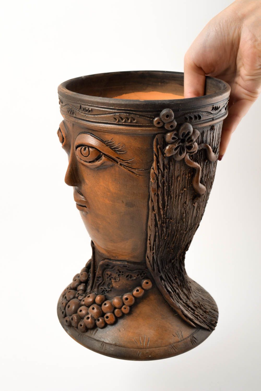 Cache-pot céramique fait main Pot de fleurs marron original Déco maison photo 5
