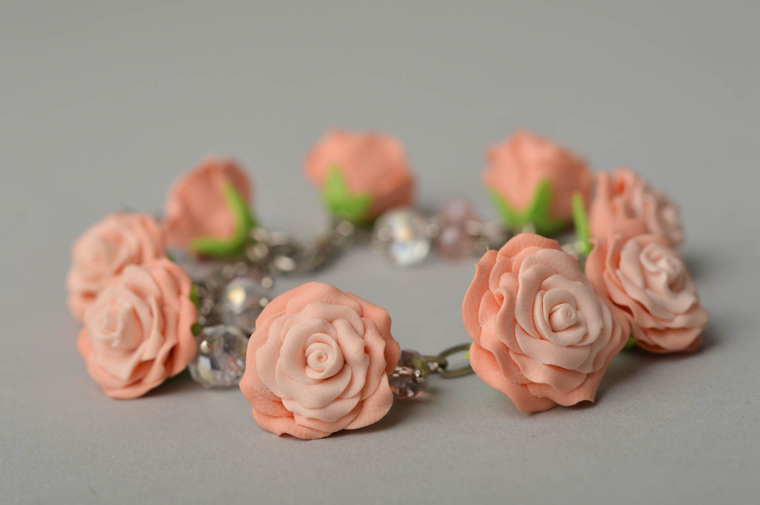 Bracelet fleurs Bijou fait main en pâte polymère sur chaîne Cadeau pour femme photo 5