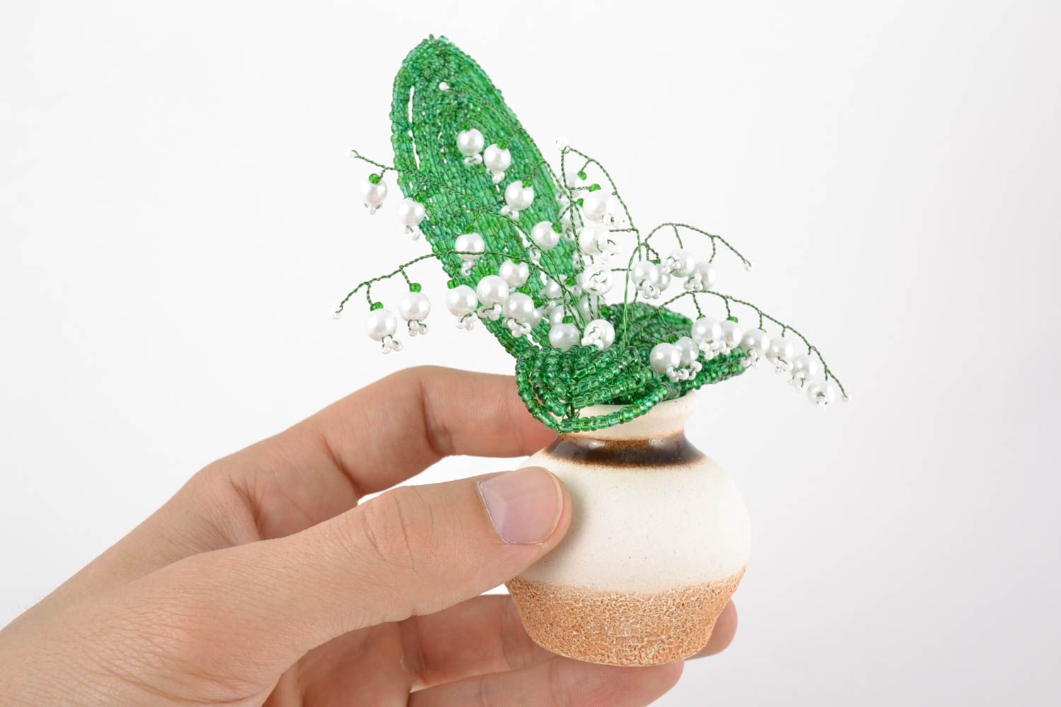 Handgemachte zarte Glasperlen Blumen künstliche Maiglöckchen im Topf für Geschenk foto 4