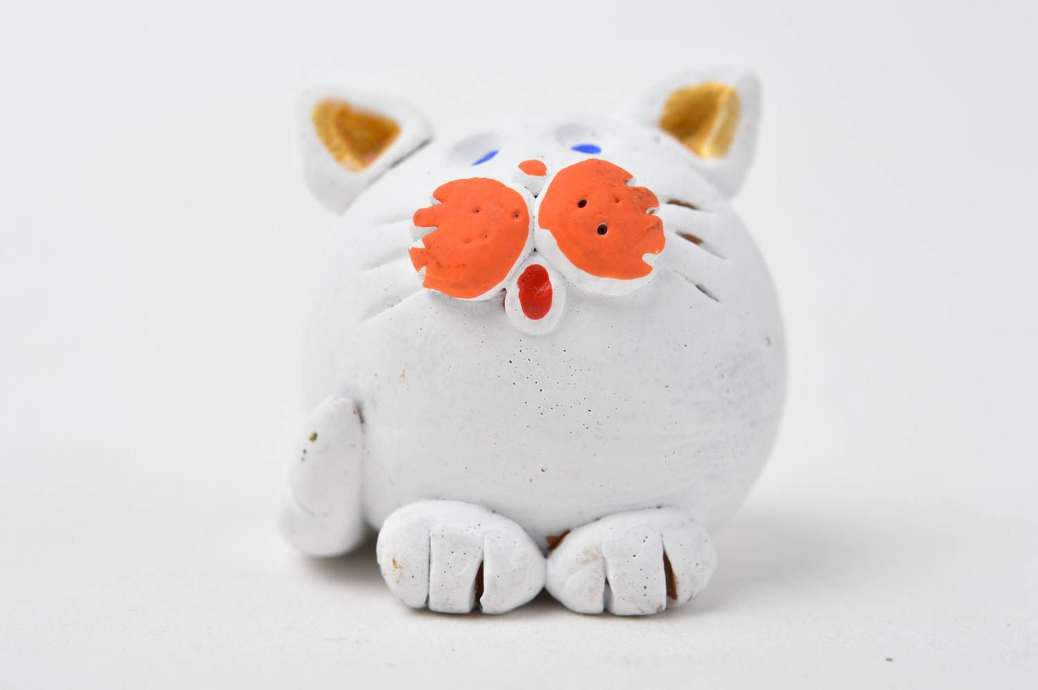 Визитница ручной работы керамический декор настольная подставка Белый кот фото 2