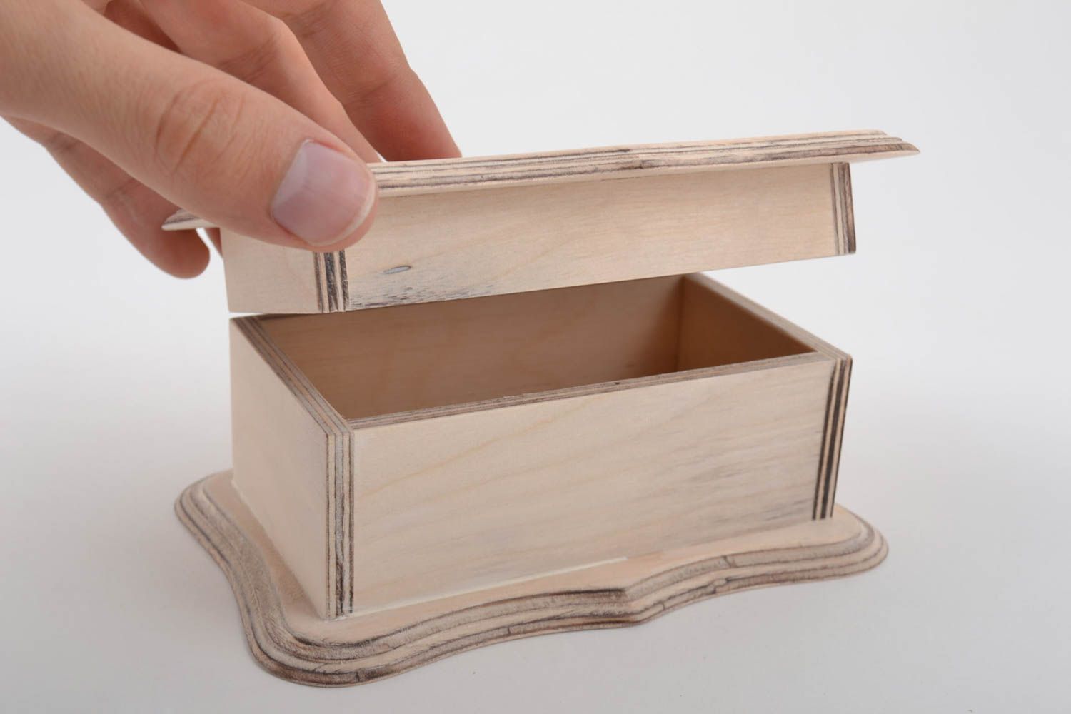 Handmade plywood jewelry box with figured edge craft blank for decoration photo 5