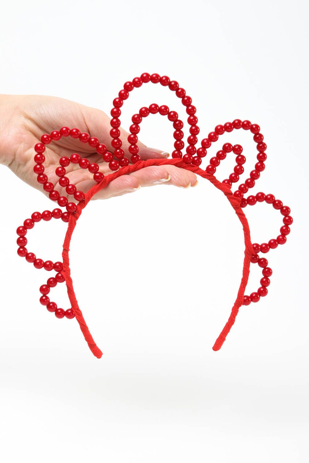 Serre-tête rouge fait main Accessoire cheveux perles acryliques Cadeau original photo 5