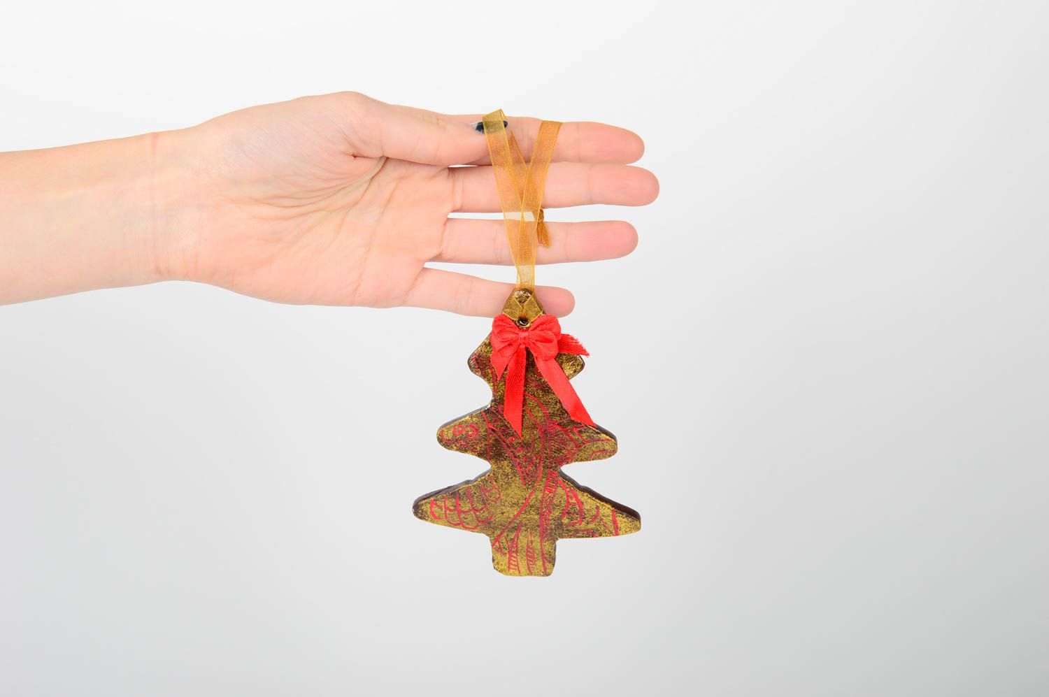 Игрушка на елку handmade декор для дома игрушка из глины с росписью Елка фото 2
