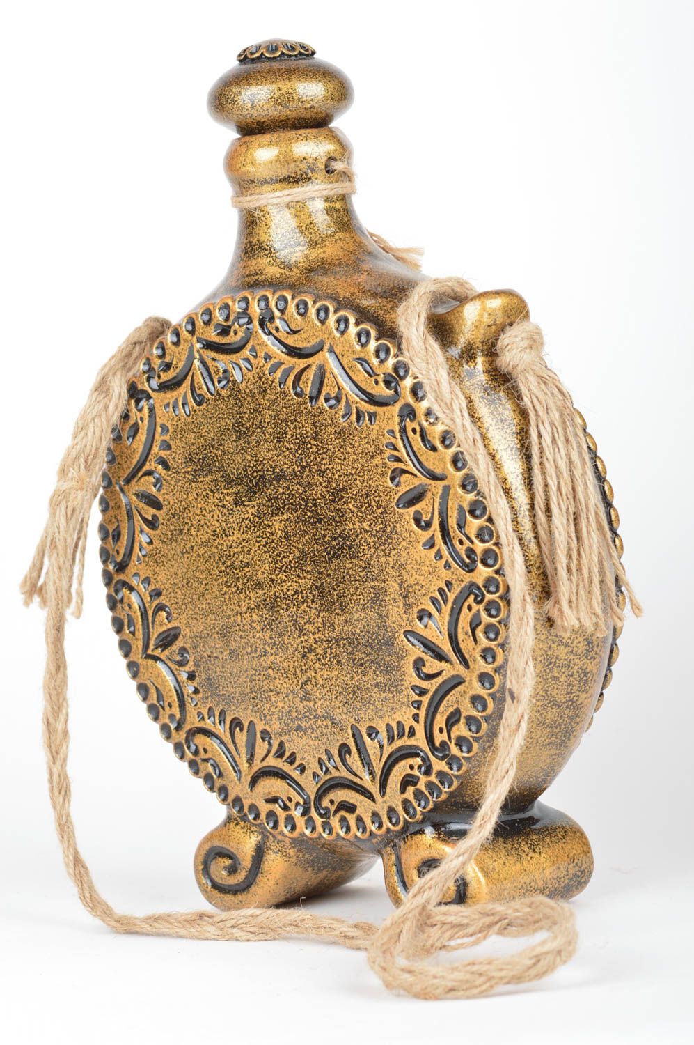Botella de cerámica plana original pintada hermosa hecha a mano para 2 litros  foto 5