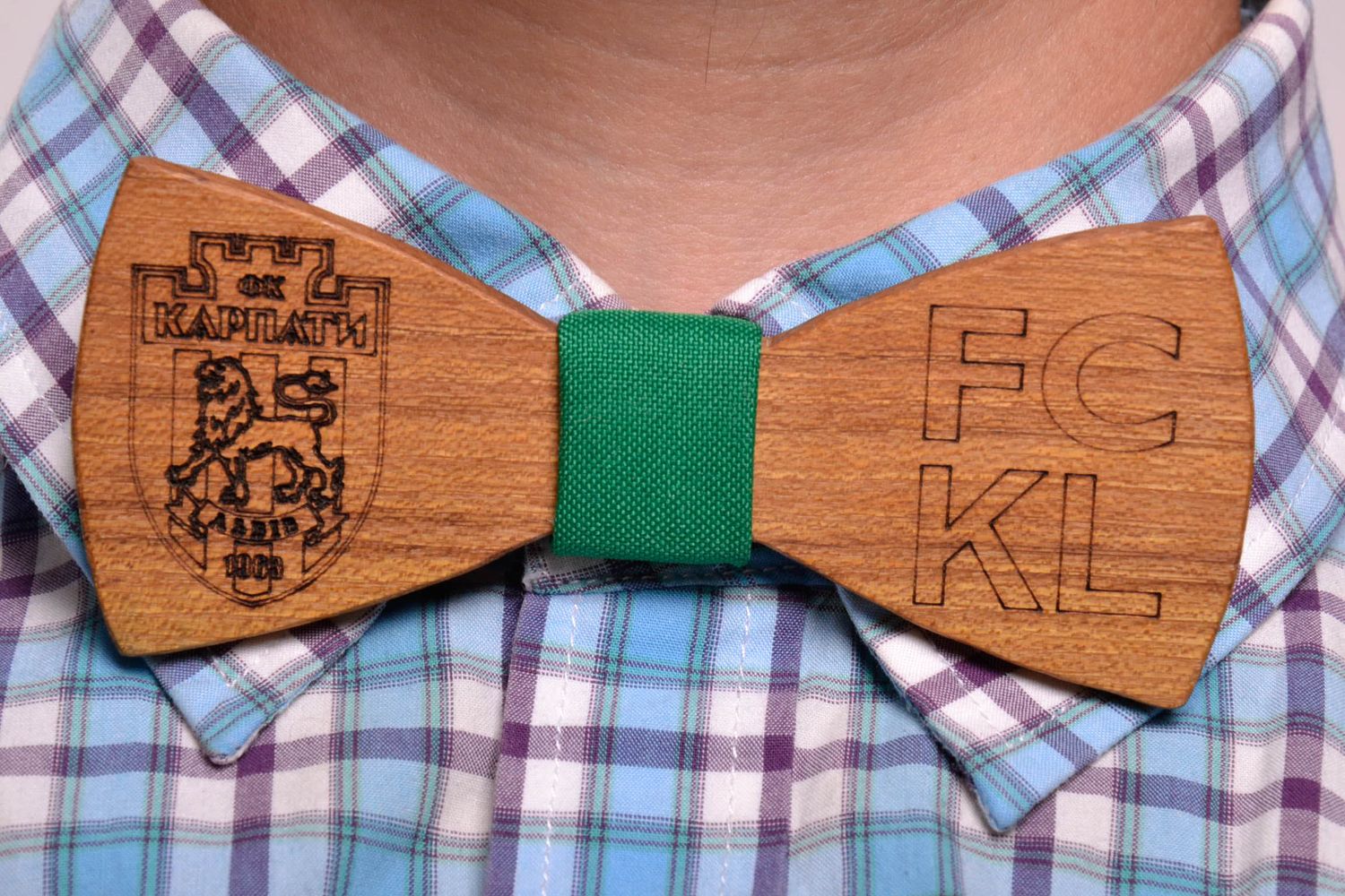 Wooden bow tie and handkerchief Turquoise photo 5