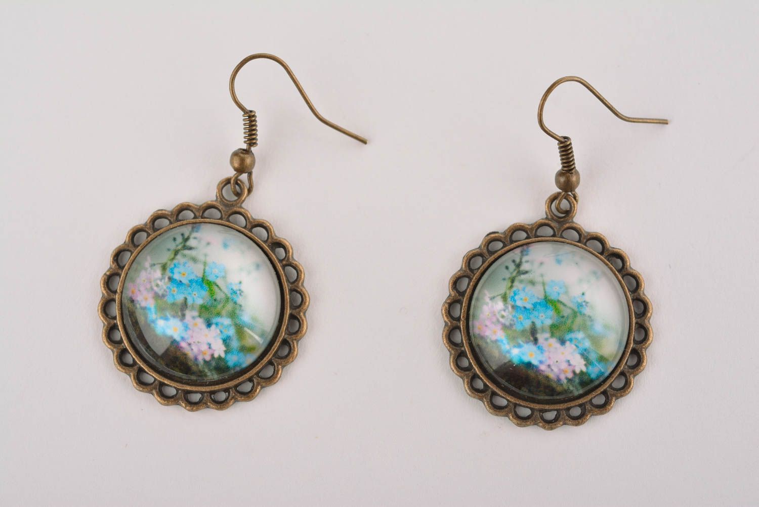 Round blue earrings glass beautiful earrings present for women cute jewelry photo 4