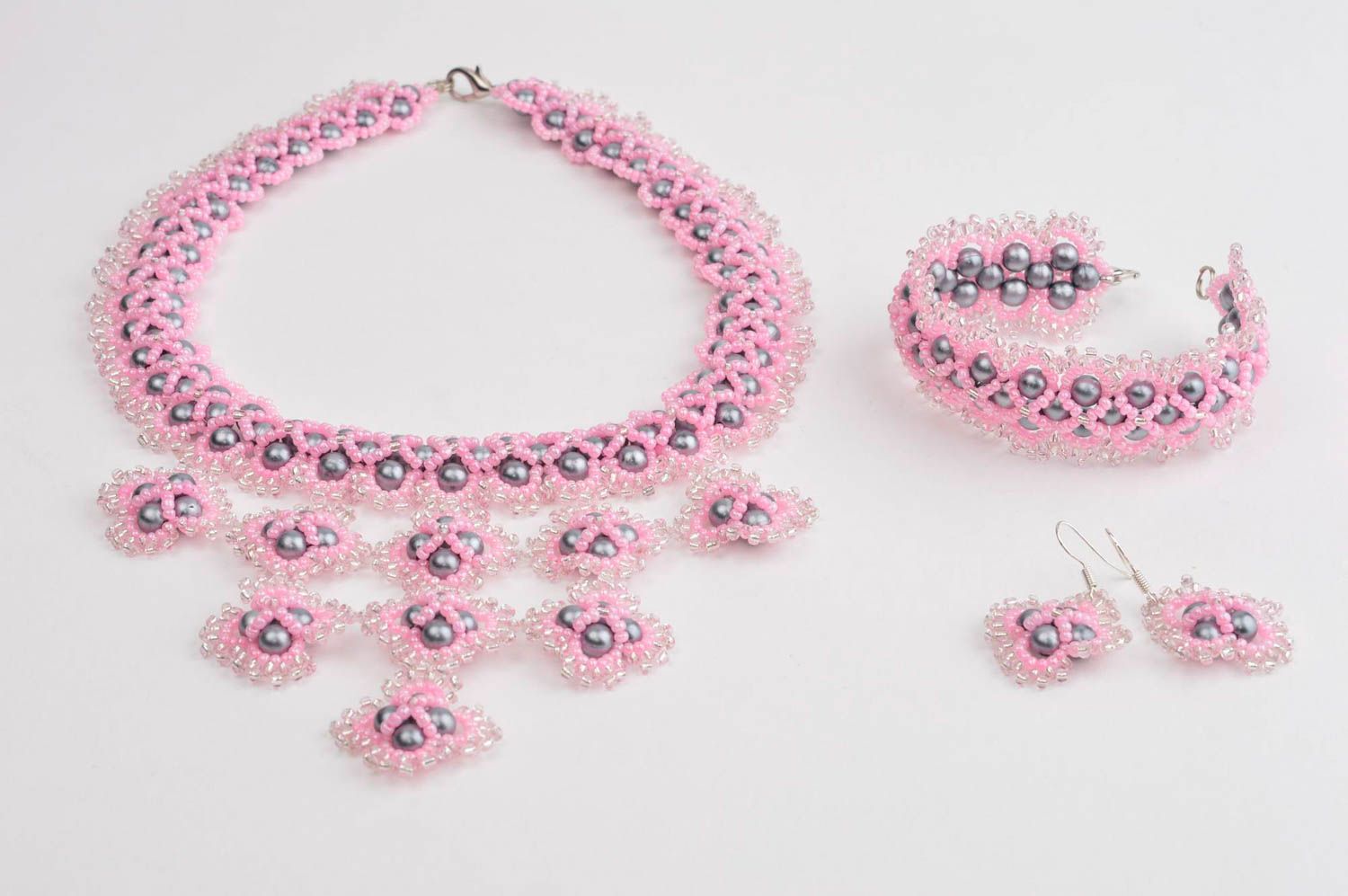 Unusual earrings designer bracelet handmade necklace beaded jewelry set photo 4
