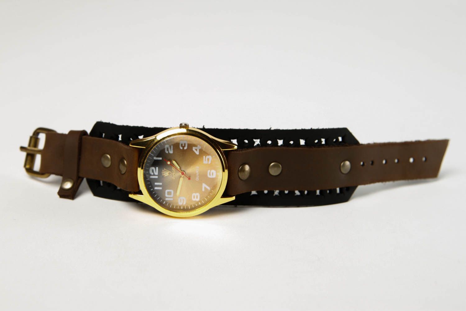 Bracelet cuir fait main Bracelet de montre large brun Accessoire en cuir photo 3