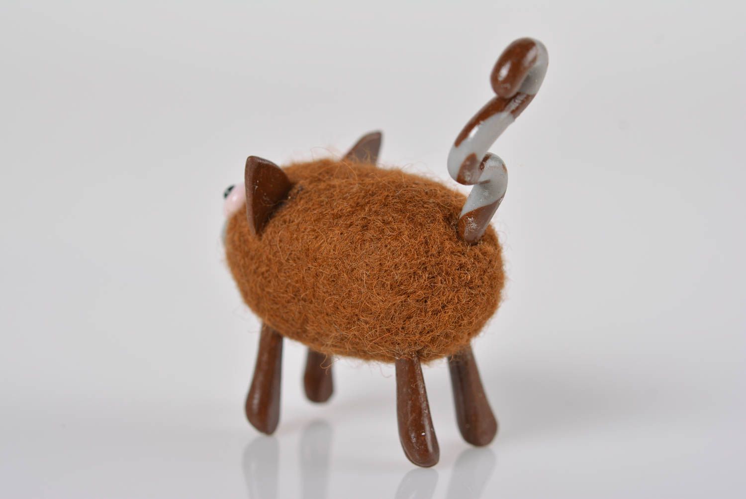 Handmade brown woolen toy handmade plastic figurine cute unusual statuette photo 3