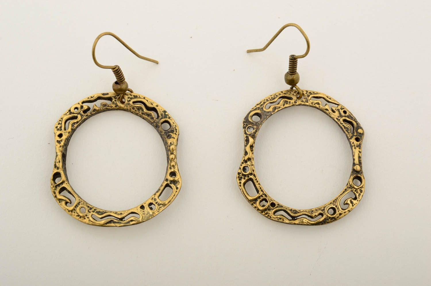 Unusual handmade metal earrings long bronze earrings fashion accessories photo 3