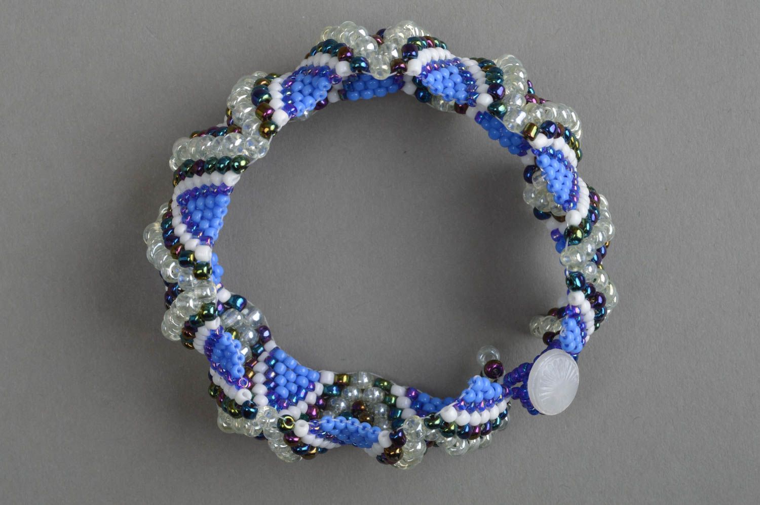 Bracelet en perles de rocaille large original fait main bijou de créateur photo 2