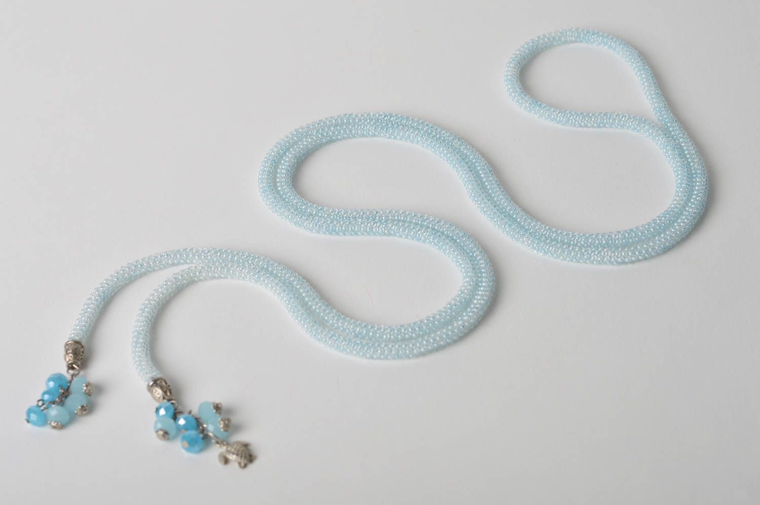Lange Halskette Damen Halskette Schmuck handgemacht Glasperlen Schmuck hellblau foto 5