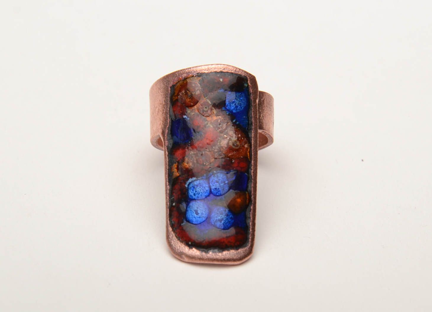 Blue and red designer copper seal ring with hot enamel photo 2