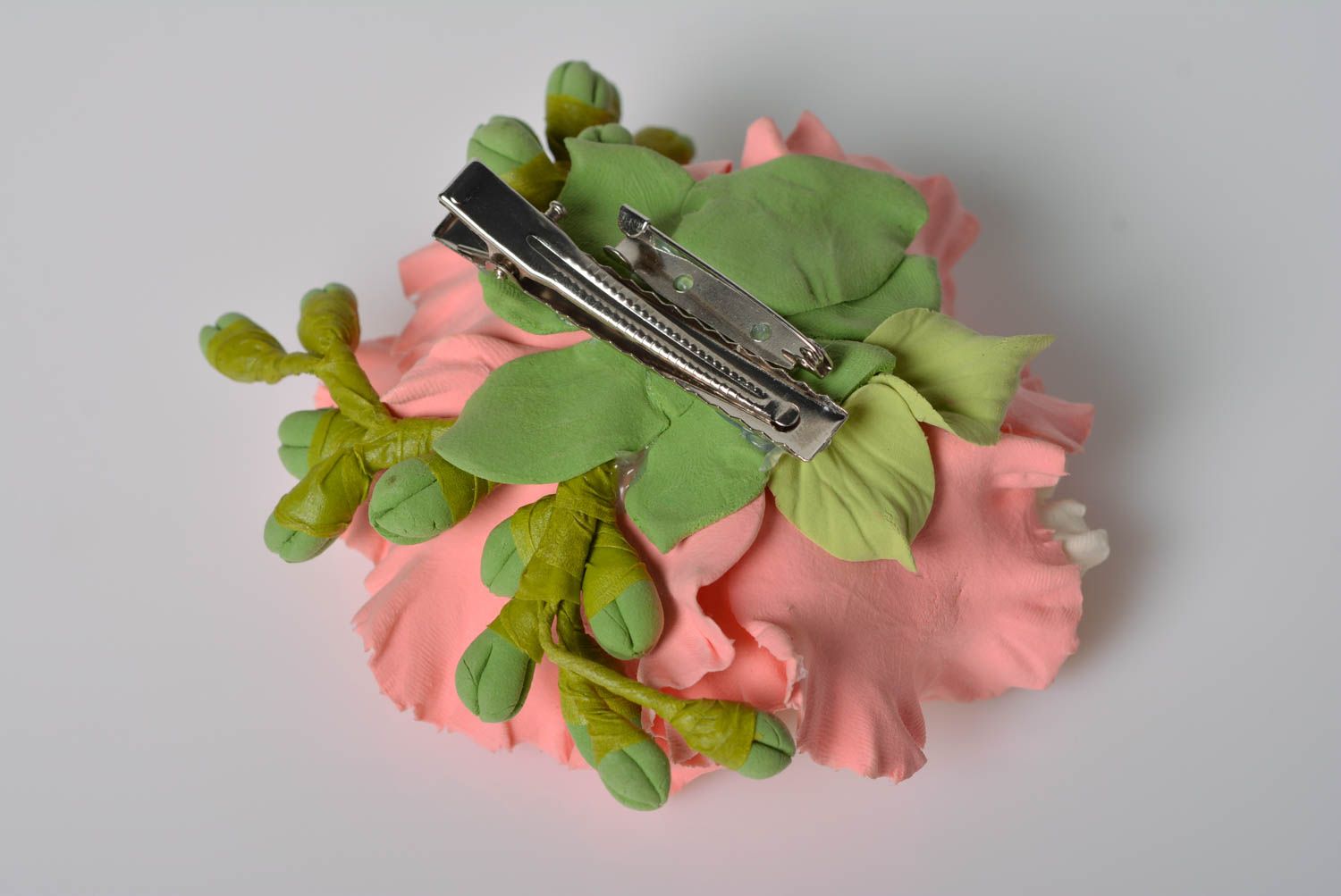 Beautiful women's handmade designer polymer clay flower brooch hair clip gentle photo 3