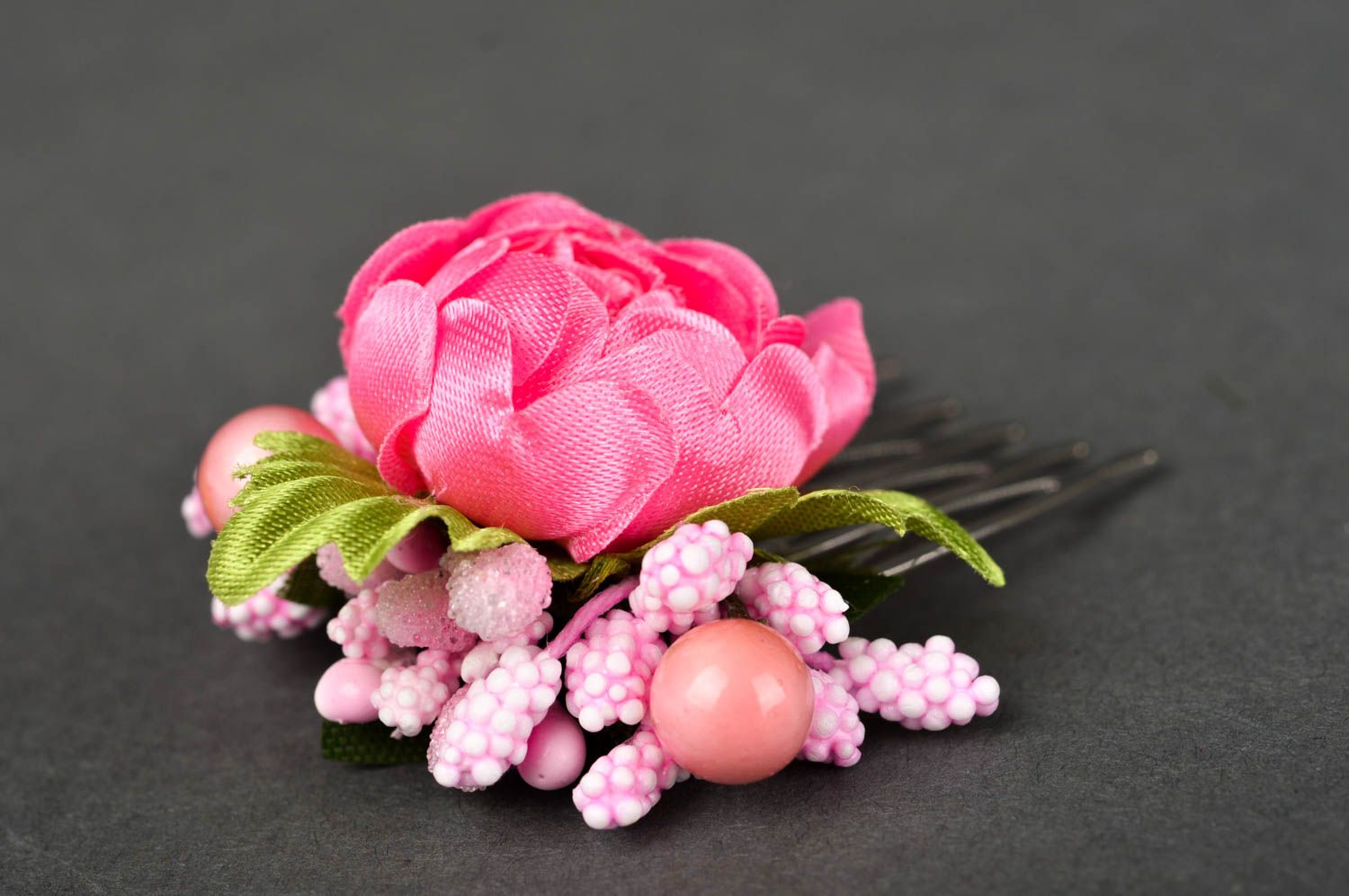 Peigne cheveux fait main Accessoire cheveux avec fleurs roses Cadeau femme photo 5