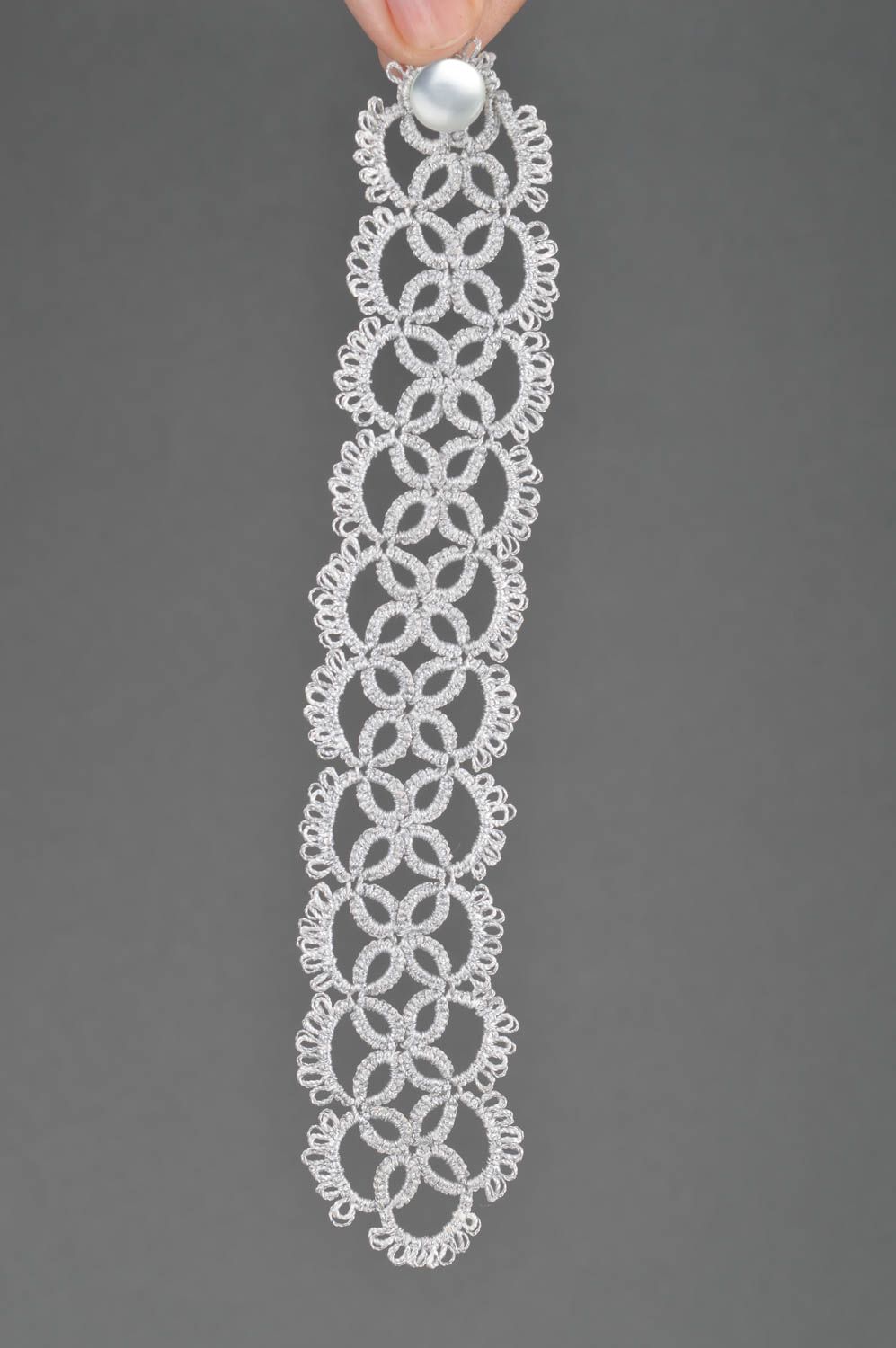 Bracelet blanc frivolité dentelle fils de satin original accessoire fait main photo 3