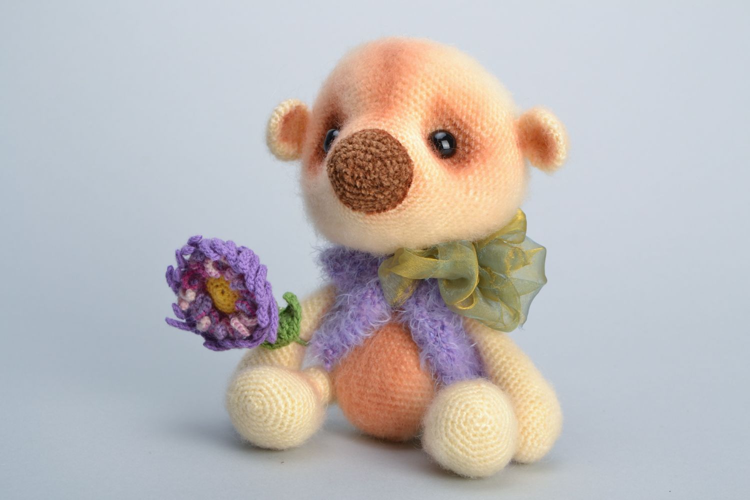 Fluffy crochet wool toy bear photo 1