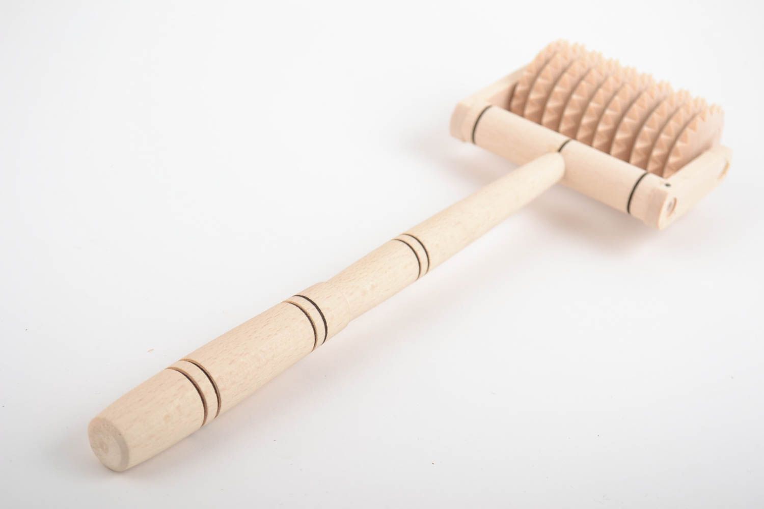 Handmade home eco wooden roller massager for feet and back with long handle photo 3