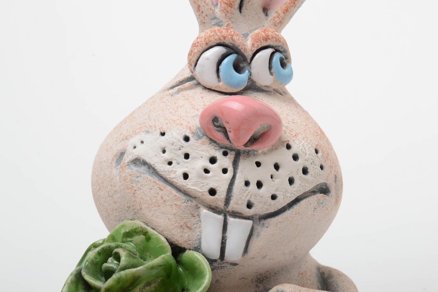 Beautiful handmade ceramic money box in the form of small gray bunny figurine photo 3