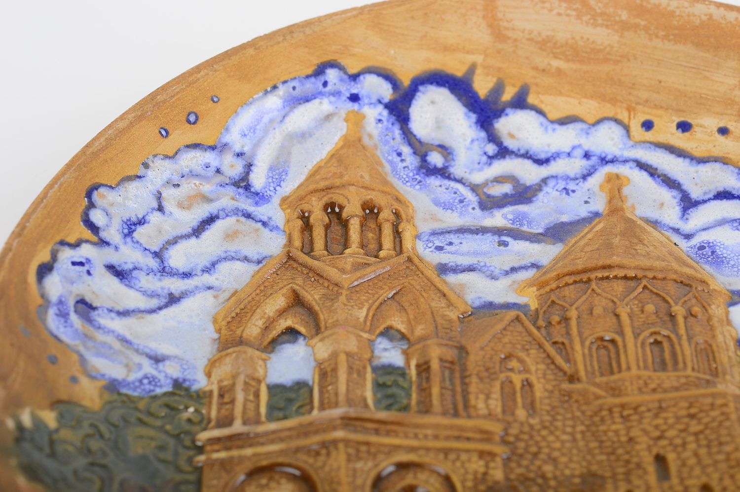 Керамическая тарелка хэнд мейд глиняная посуда очень красивая расписная тарелка фото 4