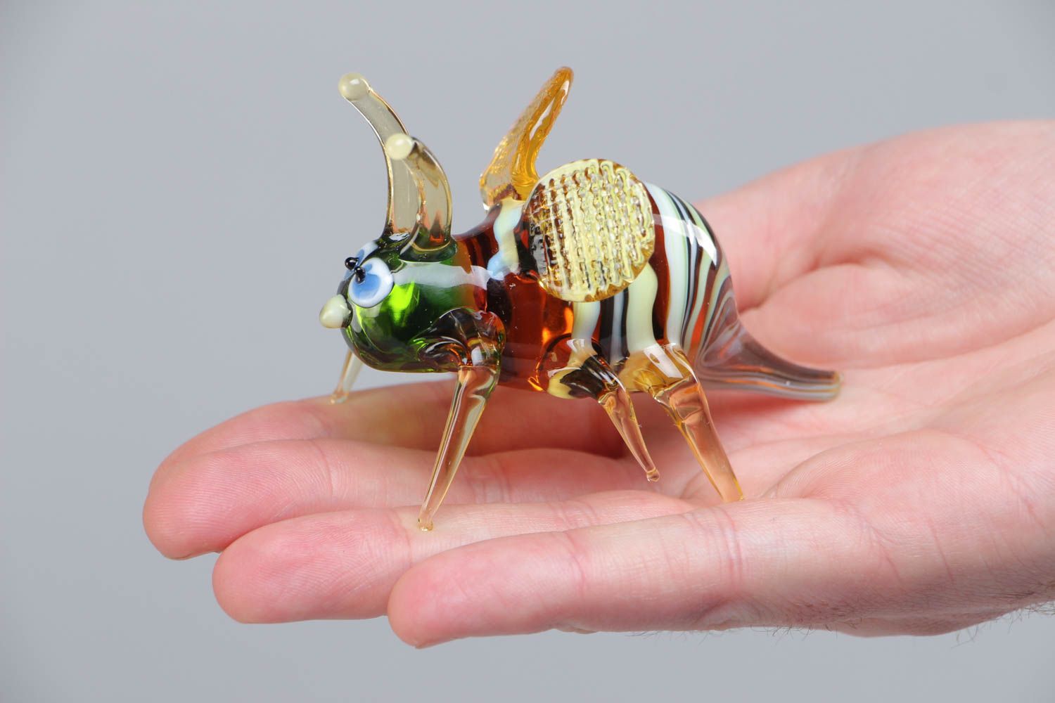 Handmade small colorful lampwork glass figurine of bee for interior decoration photo 5