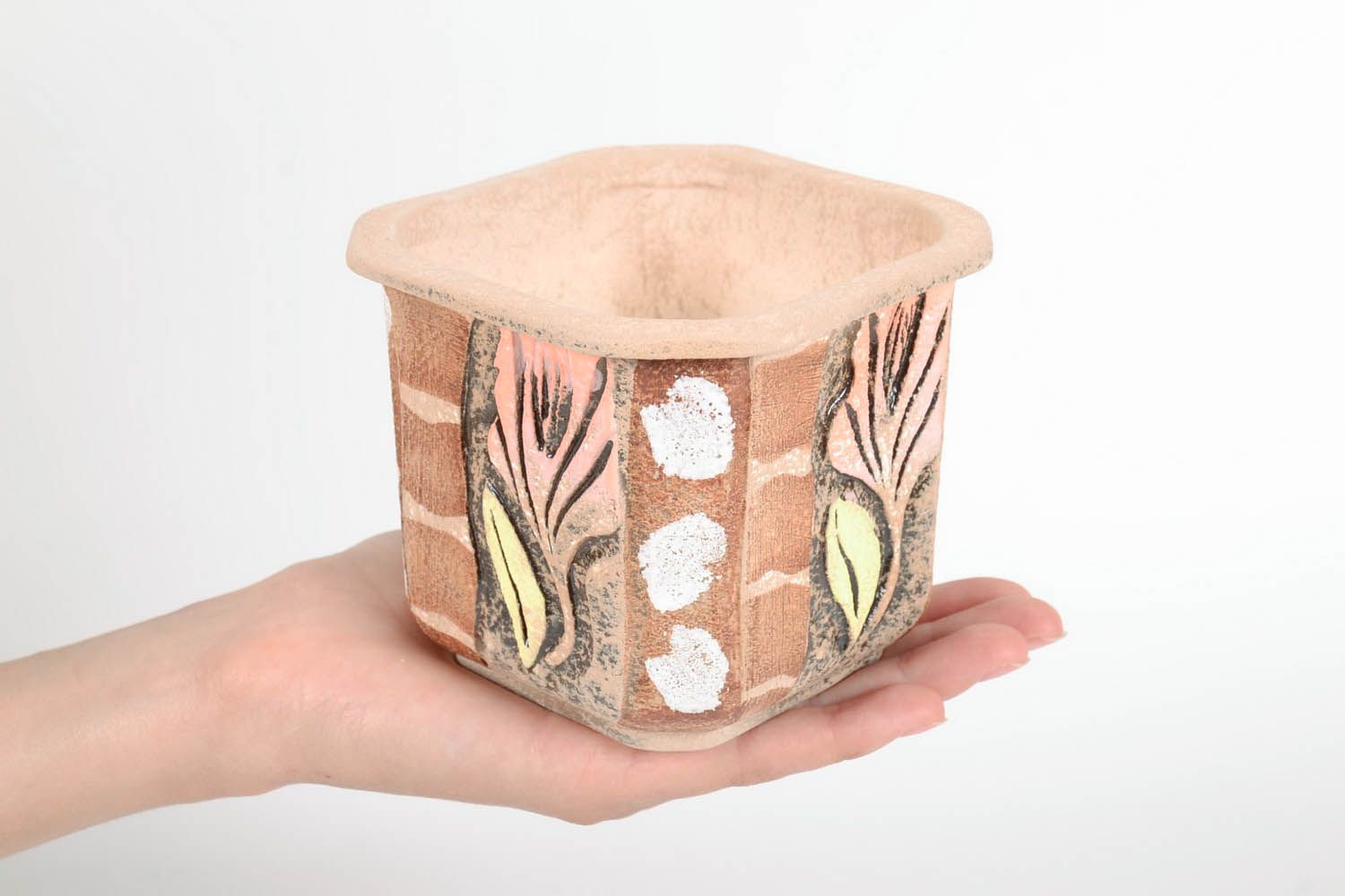 Flower pot made of faience clay photo 5
