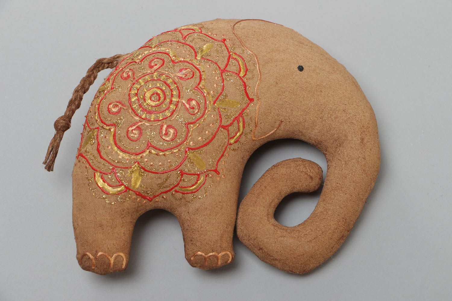 Handmade textile cotton fabric soft fridge magnet toy elephant photo 2