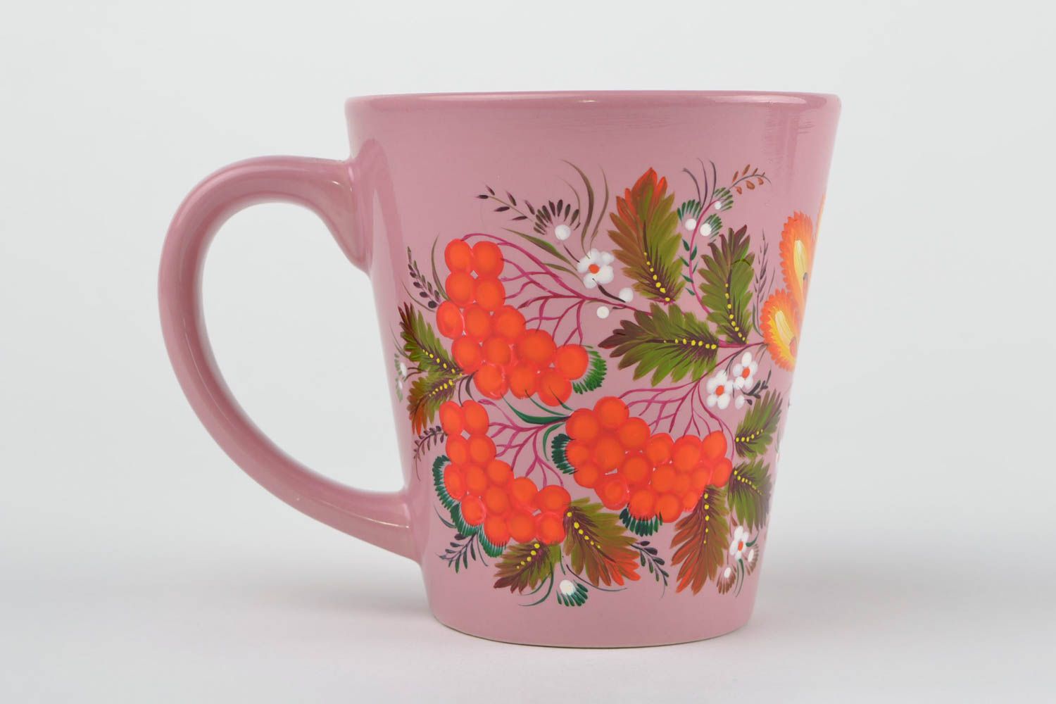 Pink ceramic teacup in Russian style with floral pattern 0,82 lb photo 6
