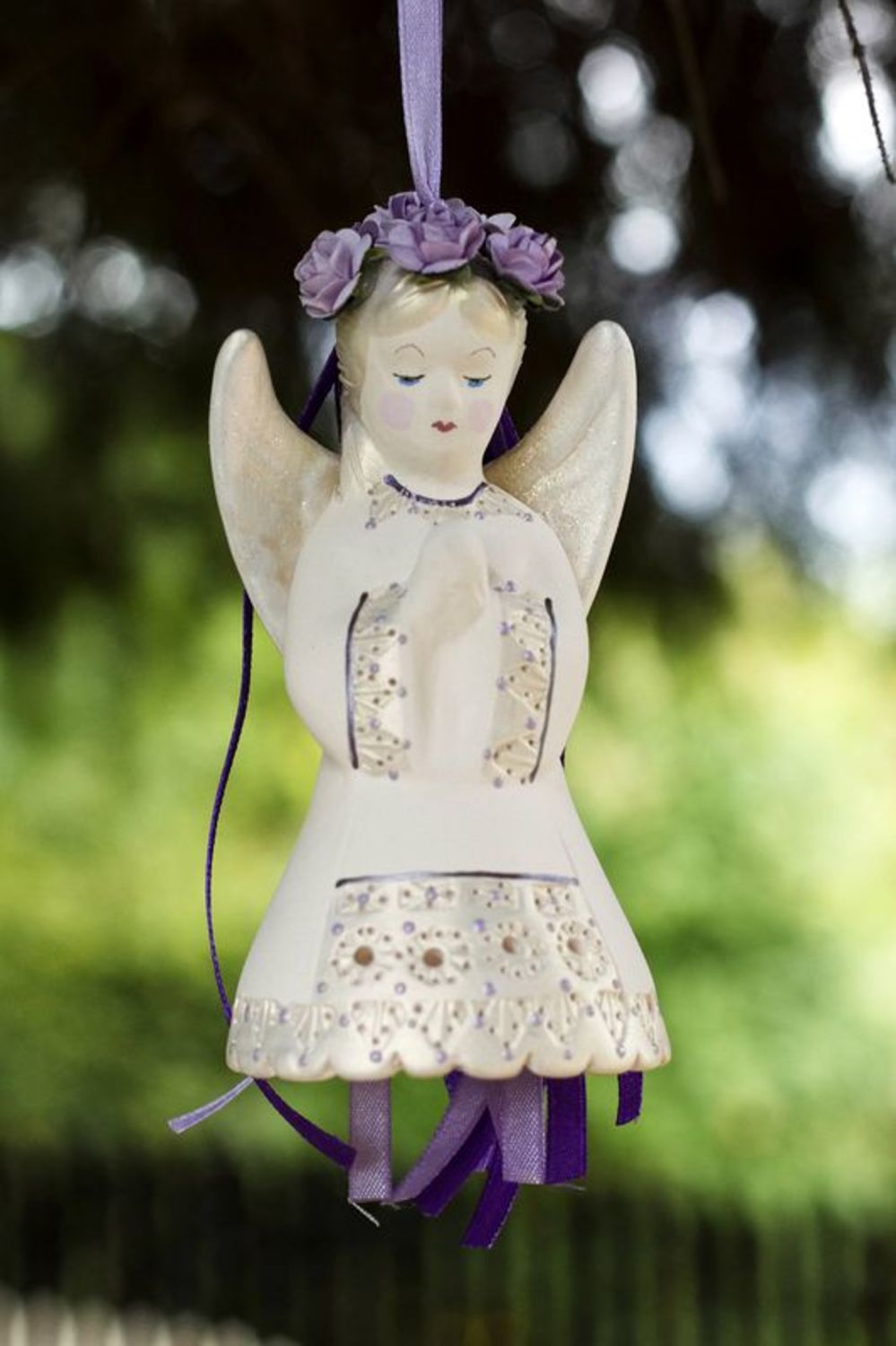 Ceramic bell Angel lilac photo 1