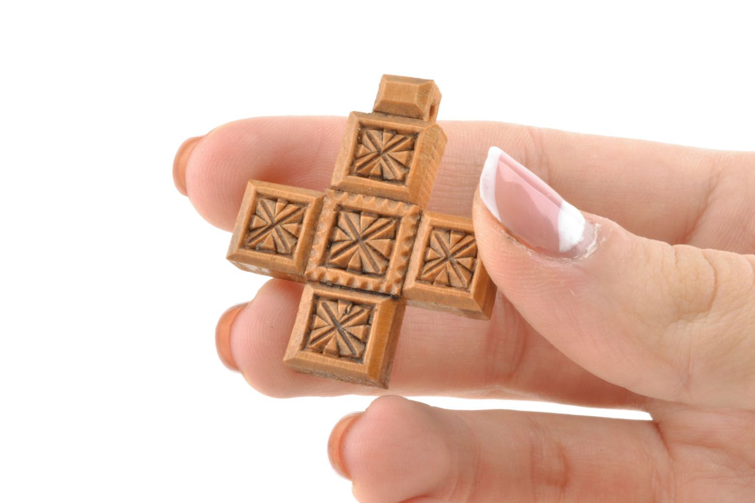 Croce di legno fatta a mano crocetta intagliata originale accessorio bello foto 2