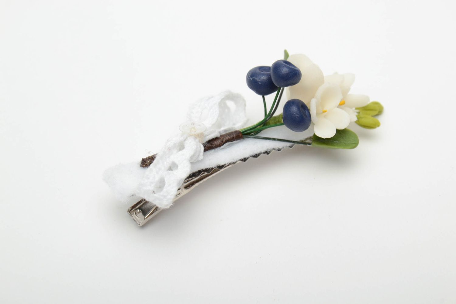 Polymer Haarspange mit Blumen handmade foto 3