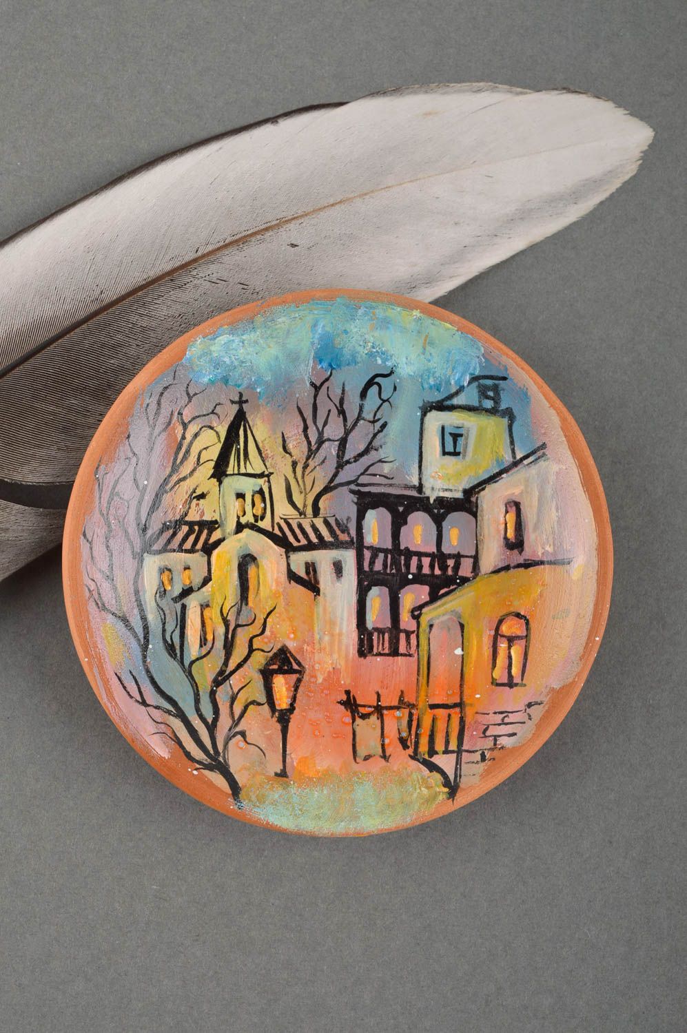 Plato de cerámica artesanal pintado utensilio de cocina elemento decorativo foto 1