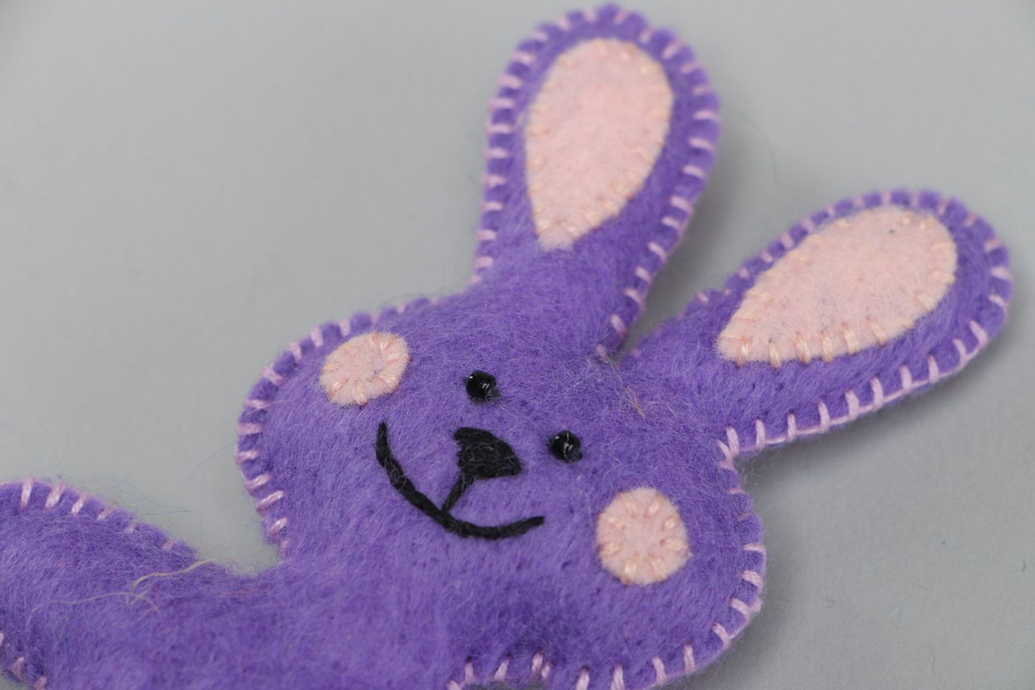 Small handmade flat soft toy sewn of violet felt Rabbit for interior decoration photo 3