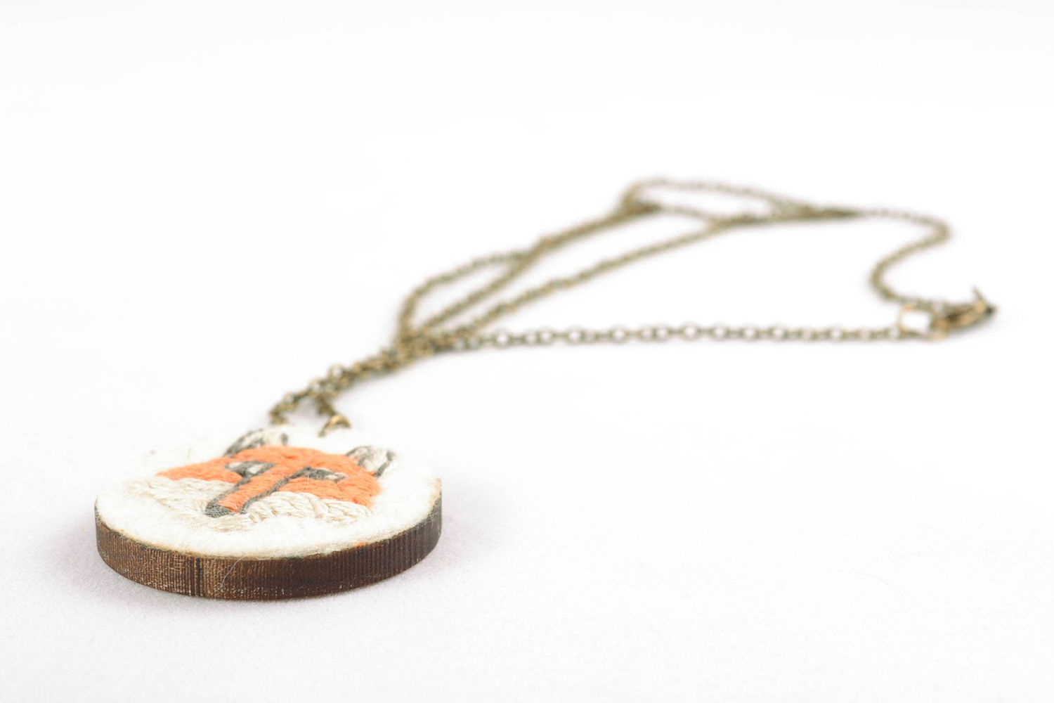 Wooden pendant with satin stitch embroidery Fox photo 4