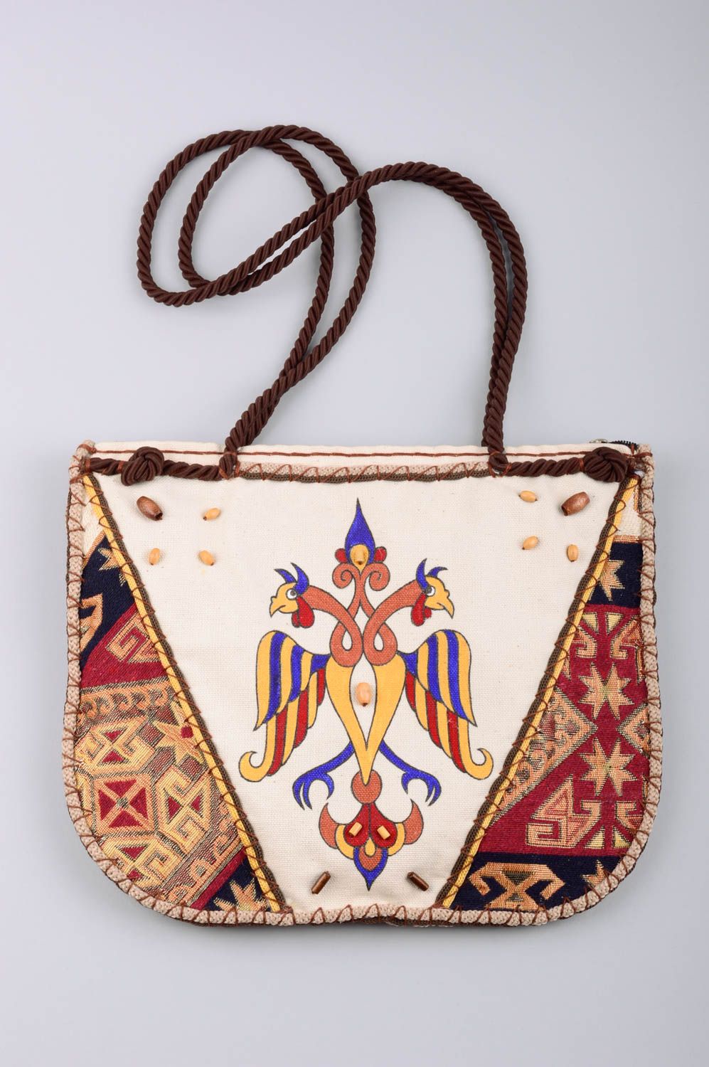 Bolso de tela artesanal accesorio de mujer regalo original pintado con ornamento foto 1