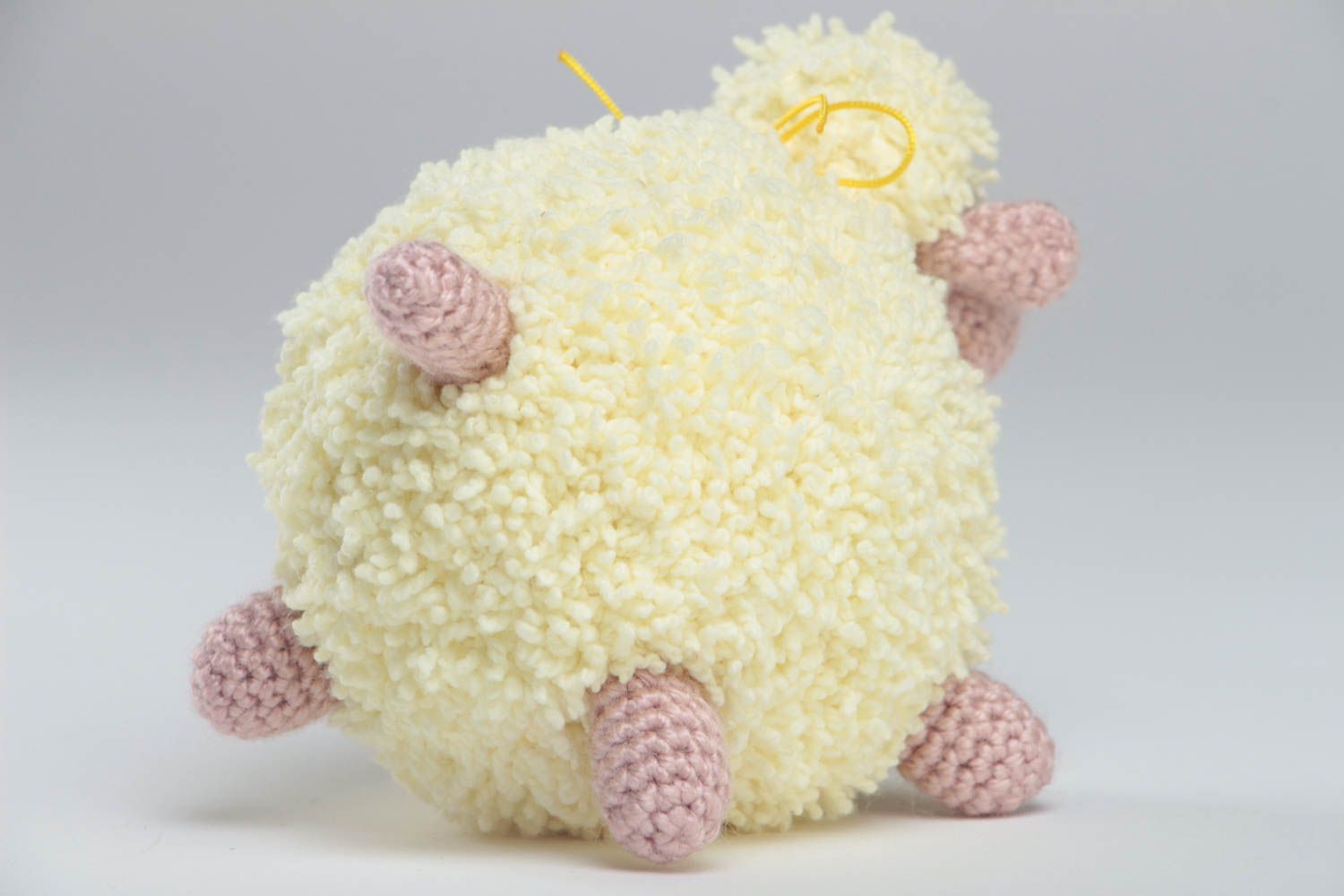 Soft toy crocheted sheep made of acrylic threads with bells handmade home decor photo 4