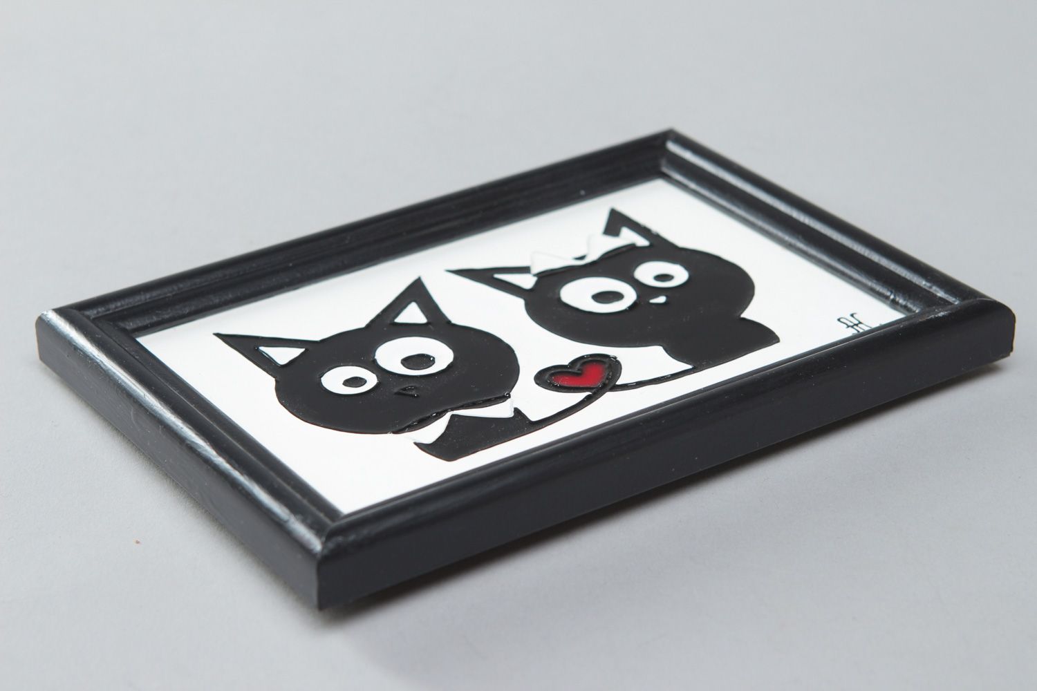 Handmade black and white stained glass wall painting cats for interior decoration photo 3