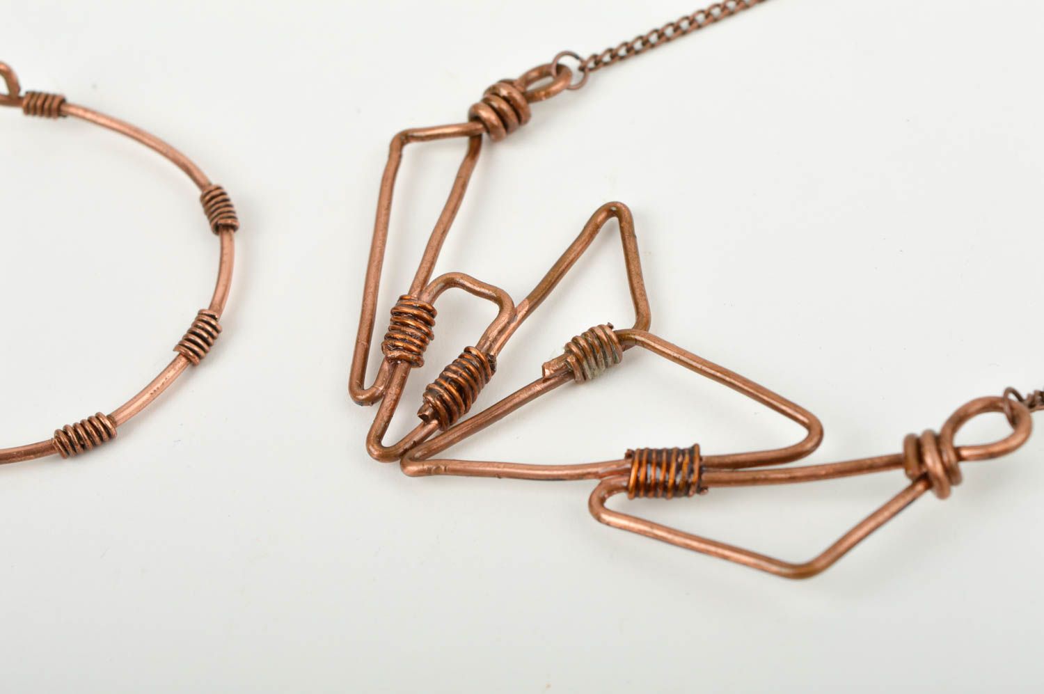 Handmade designer stylish accessory copper jewelry set bracelet and earrings photo 4