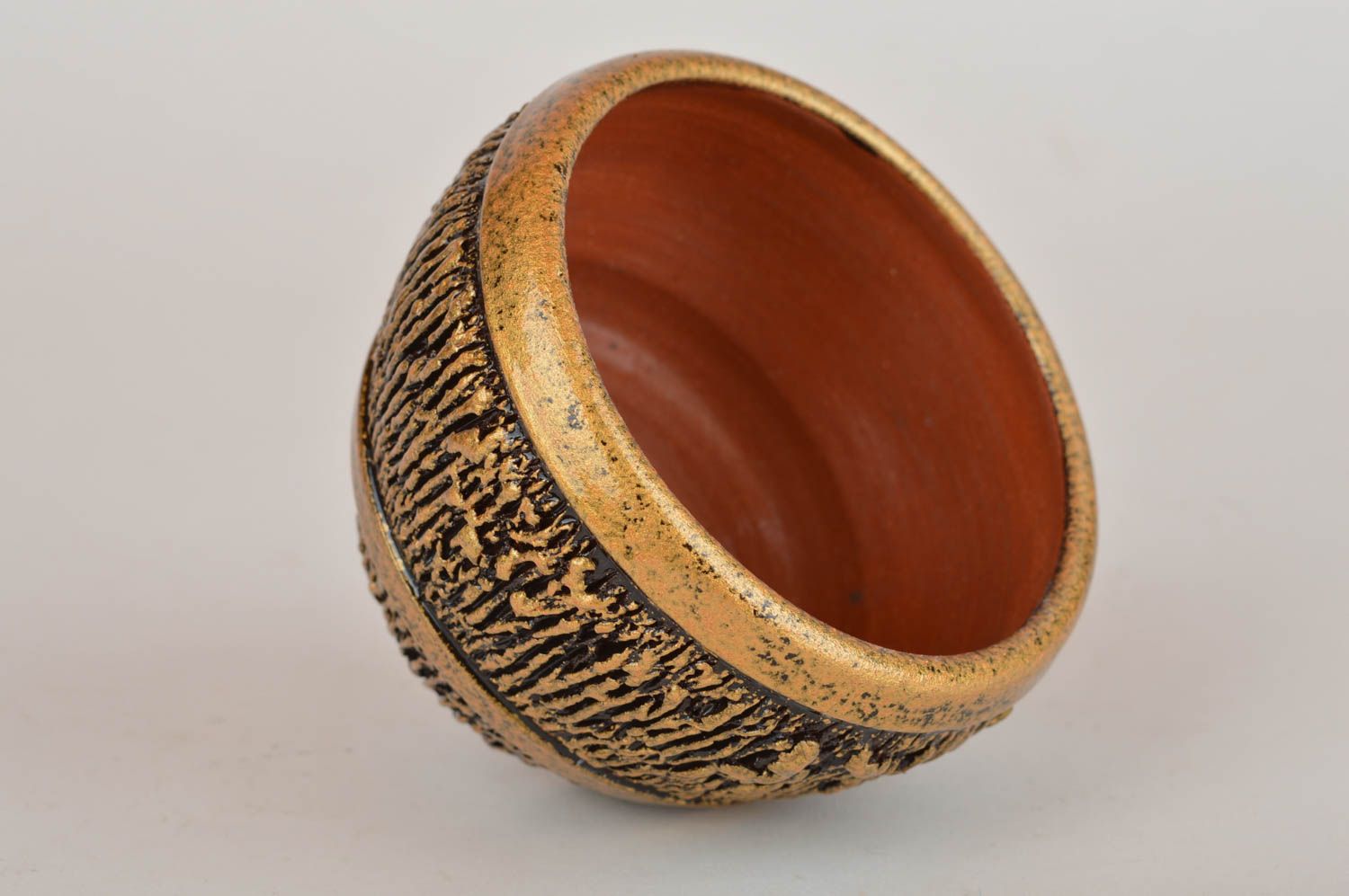 Handmade unusual beautiful stylish clay goldish small bowl for jam 100 ml photo 2