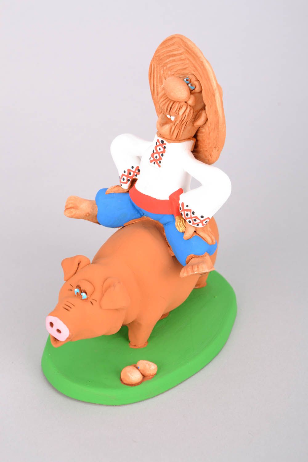 Homemade clay statuette Cossack Riding a Pig photo 3